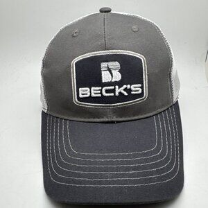 BECK’S Hybrids Seed Trucker Hat Adjustable Strap 2 Tone Gray